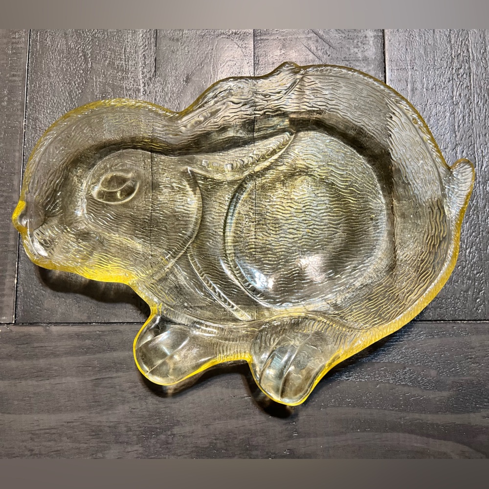 Yellow Bunny Rabbit Glass 10" Candy Dish Spring Easter